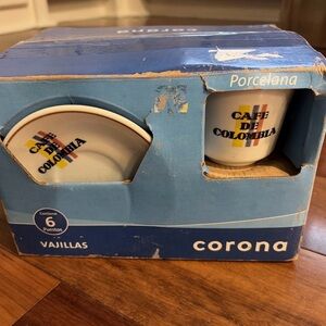 Coffee Cup And Saucer Set of 6 Cafe  de Colombia Porcelain Corona NEW IN BOX